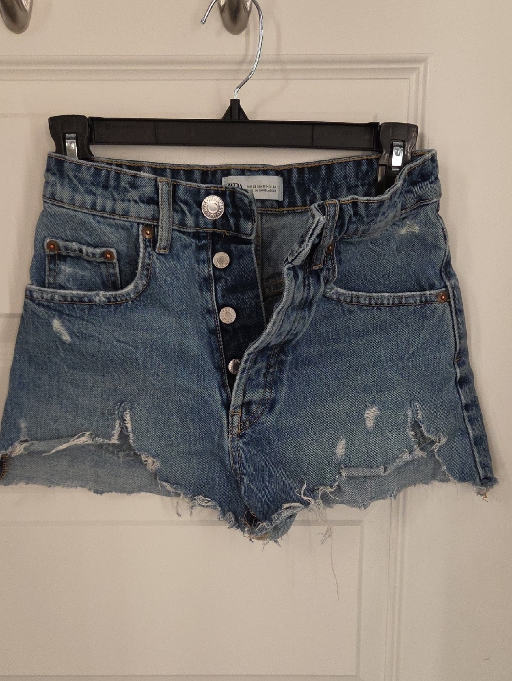 ZARA High-Rise Distressed Denim Shorts - Blue